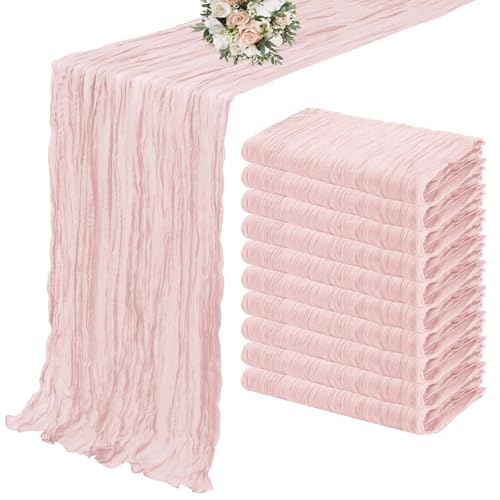 OZLCUA Runner da tavola in Garza 10PCS Semi-Sheer Dusty Blue Table Runner Gauze Cheesecloth Table Setting Dining Wedding Party Christmas Arches Cake Decor Lavabile Tablerunner(Dusty Pink,90x180cm)