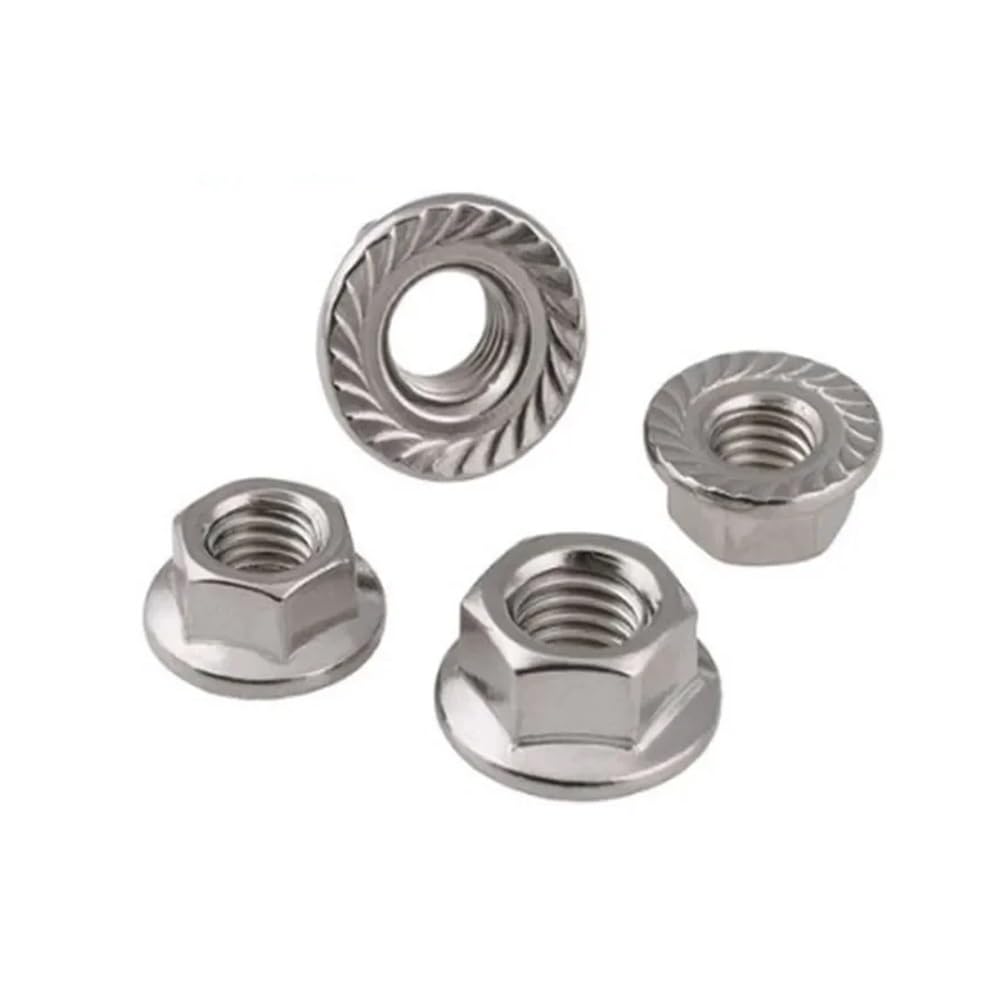 2-10 pezzi M4 M5 M6 M8 M10 M12 in acciaio inossidabile con filettatura inversa, dadi flangiati esagonali, dadi sinistri, inserto di bloccaggio a dentatura rotante(M5 10pcs)