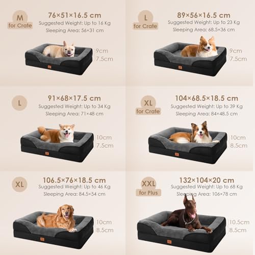 EHEYCIGA Memory Foam Dog Beds Large, Orthopedic Dog Beds Sofa with Sides and Waterproof Liner, Pet Couch with Washable Removable Cover and Non-Slip Bottom, 91x68x17cm, Charcoal - Image 6