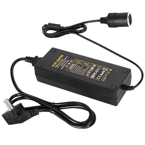 Spannungswandler 230v auf 12v, KFZ Netzadapter 10A 120W, Adapter Zigarettenanzünder Steckdose, Spannungswandler AC auf DC 230V auf 12V, Netzteil Adapter für Kühlbox, Autostaubsauger