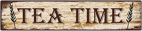 snowsun Metal Sign Tea Time Vintage Signs Retro Tin Signs Aluminum Sign for Kitchen Home Garden Wall Bar Cafe Decor 4x16 Inches