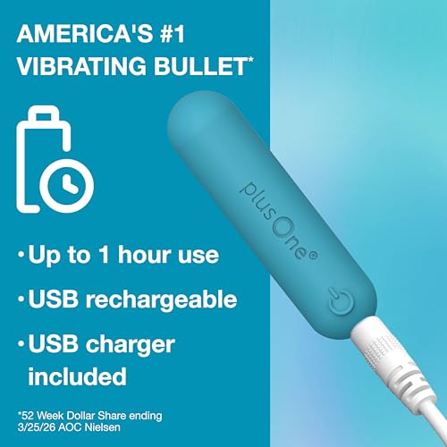 Image of plusOne Bullet Vibrator for Women, Mini Vibrator Made of Body-Safe Silicone, Fully Waterproof, USB Rechargeable, Sex Toy Personal Massager with 10 Vibration Settings, Teal | Sex Toy Personal Massager with 10 vibration settings, Fully Waterproof, USB Rechargeable