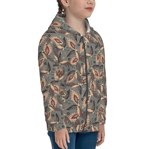 Damask Style Birds Kids Pullover Hoodies Boys Zip Up Sweatshirts Girls Athletic Clothes with Pocket4