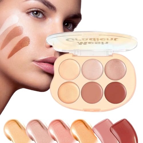 Paleta de Rubor e Iluminador | 6 Tonos Para Contornear, Iluminar Y Sonreír - Cosméticos En Crema Impermeables Fáciles De Difuminar Y Duraderos Para Todo Tipo De Piel