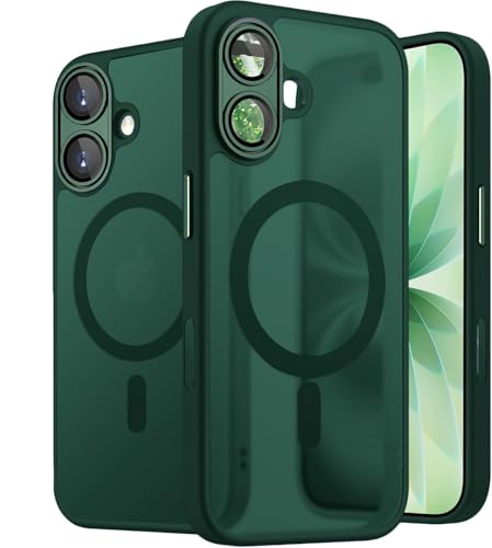Image of VONZEE Magnetic Case Compatible with iPhone 17, MagSafe Compatible Translucent Matte Shockproof Protective Phone Cover Full Camera Protection, Slim Anti-Scratch Back Case for Men & Women, Forest Green