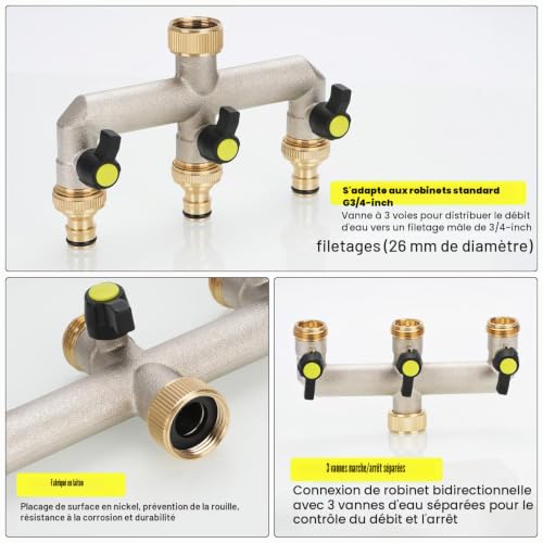 Robinet 3 voies 3/4 pour diviser une sortie d'eau sans perte de pression - 5