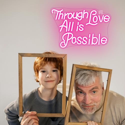 Image of Through Love All Is Possible Neon Sign Pink Wall Lights for Classroom Decor