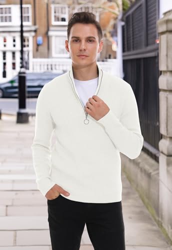 Pull homme en tricoté 1/4 zip col montant pull hiver confortable
