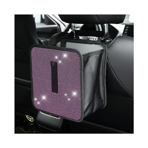 Image of BELOMI Car Foldable Trash Can, Bling Rhinestone Crystal Auto Hanging Waterproof Leakproof Garbage Bin, Vehicle Waste Basket Dustbin, Multipurpose Car Organizer Accessories for SUV Truck RV (Pink)