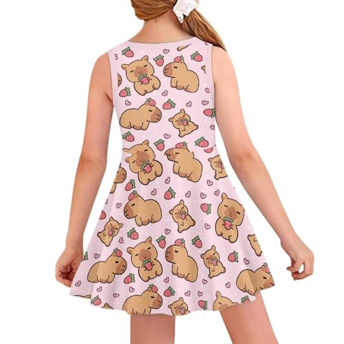Girls Crewneck Sleeveless Dress Dino Print Summer A-line Flowy Elastic Swing Sundress Age 3-16 Years2