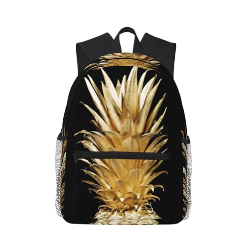Sac à dos classique voyage basique avec élégant imprimé ananas doré pour l'université