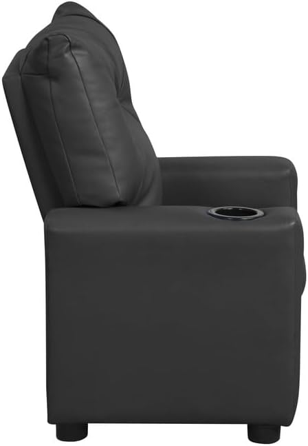 Lilola Home Perline 23" W Black PU Leather Kids Recliner Chair – Faux Leather Toddler Armchair with Cup Holder and Soft Padded Back for Bedroom or Playroom