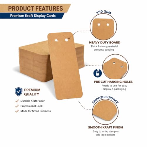Image of Festiko Kraft Keychain & Jewellery Display Cards 350 GSM Thick (5.9 x 2 Inch) with Hanging Hole | Necklace, Earrings, Keyring Packaging Cards for Small Business (Brown, Pack of 100)