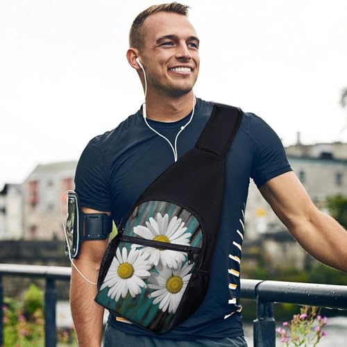 Mochila tipo sling Daisy Flowers blanca con diseño floral miniatura 3