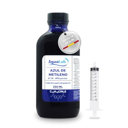 Agualab Azul de Metileno, Solución al 1%, 250 ml, 99% Pureza, con Jeringa Dosificadora