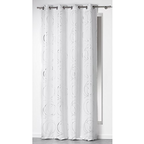 douceur d'intérieur 1605085 Rideau à Oeillet Polyester Imprimée Argent Blanc 140 x 260 cm