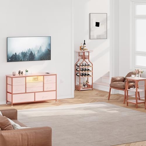 Jojoka 8-Drawer LED Dresser TV Stand with Power Outlet for 55'' TV - Wide Storage Chest for Bedroom, Living Room & Entryway, Wood Top Console Table with 22 Light Modes