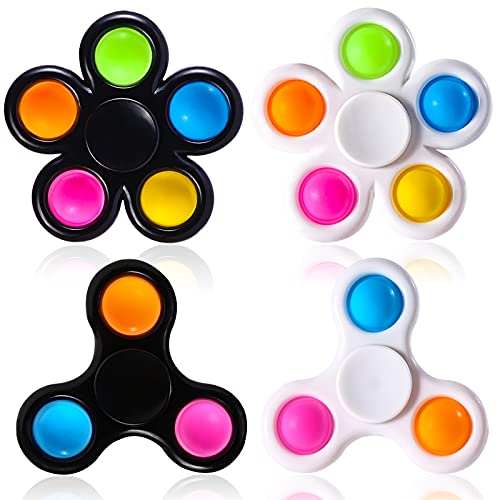 SCIONE Pop Fidget Spinner 4 Pack, Push Bubble Fidget Pack Fidget Toys, Party Favor Sensory Fidget Bulk Toys, Hand Finger Spinner Toys Stress Relief for Kids Adults