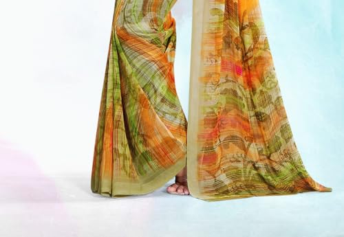 Image of Jaanvi fashion Women's Georgette Saree with Unstitched Blouse Piece