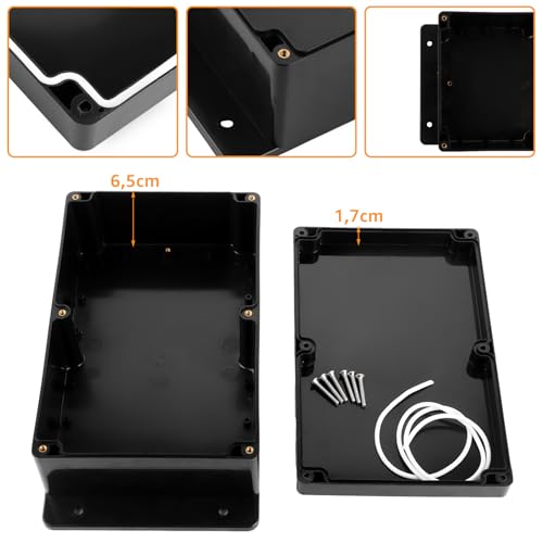 YAYODS Abzweigdose Schwarz - 23x15x8,5 cm Gehäuse Elektronik - Abzweigkasten Aufputz mit festem Ohr - Anschlussdose Wasserdicht IP67 - ABS Kunststoff Verteilerdose Aufputz - Verteilerdose Schwarz