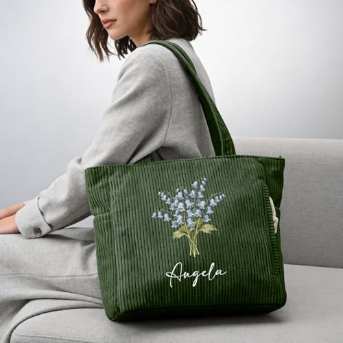 Bolso Tote de Pana con Flor de Cumpleaños Personalizado para Mujer miniatura 2