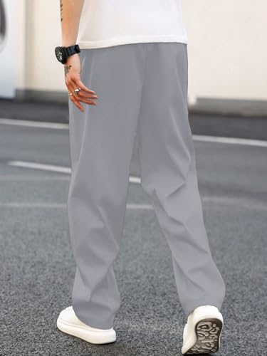 Image of MULAVRI Solid Drawstring Relexed Fit Modern Straight Leg Pants for Men's