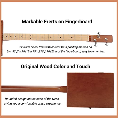 Topnaca Cigar Box Guitar 3-String Diy Guitar Kit Tunable Gdg With Pickup Connected External Soundbox Classical Design For Blues Band Country Music Show Family Gathering Individual Performance #TOP4