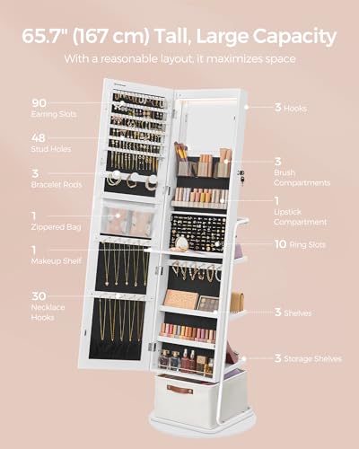 Songmics UJJC018W01 360° Swivel Mirrored Jewelry Cabinet thumb #7
