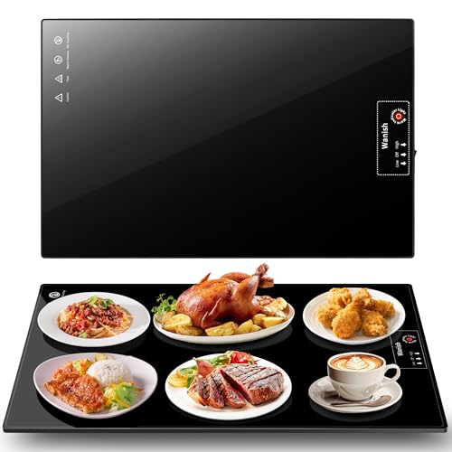 Image of Electric Warming Tray,L 22 inchx14 inch,Tempered Glass Warming Mat for Food,Black | Keep Food Warm,Food Warmers For Parties Buffet Daily Gatherings,Temperature Adjustable,With Thermostat,Full Surface Heating