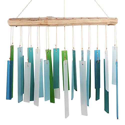 Blue Handworks Sea Glass and Driftwood Chime - Sandblasted Glass ...