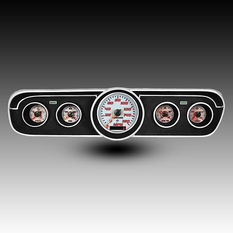 1965-1966 Ford Mustang Analog Gauge Cluster Replacement, White Faceplate, GPS Speed, Water & Oil Press Sending Units Included (Teal)