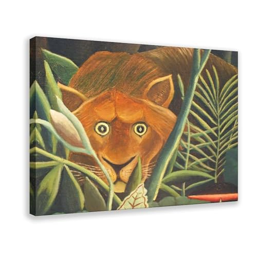 Toile Henri Rousseau Tigre décoration murale bureau grand format avec cadre suspendu