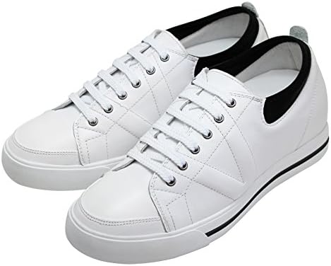 TOTO Men's Invisible Height Increasing Elevator Shoes - White/Black Leather Lace-up Sneakers - 2.4 Inches Taller - D8171 - Size 9 D(M) US | Image 2