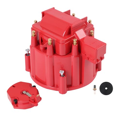 HEI Distributor Cap and Rotor Replacement For K549 SBC 283 305 307 327 350 400 BBC 454 396 427 Red Male Large Distributor Cap Rotor Kit
