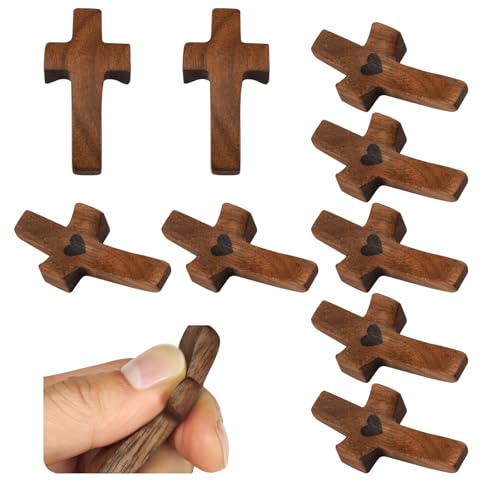 10 Pack Cross My Heart, Walnut Wooden Pocket Cross