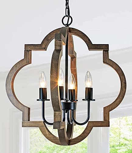 19.49'' Farmhouse Wood Chandelier, 4-Light Rustic Dining Room Lig...