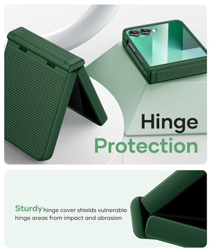 Image of Vihibii for Samsung Galaxy Z Flip 7 Case with Rugged Hinge Protection & Outer Screen Protector, Compatible with Wireless Charging, Non-Slip Shockproof Slim Phone Cover for Galaxy Z Flip 7 2025, Green