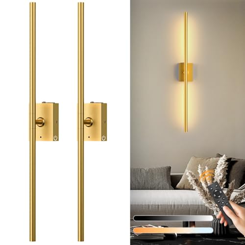 Eneru Battery Operated Wall Sconces Set of 2, Gold Wireless LED Wall Light