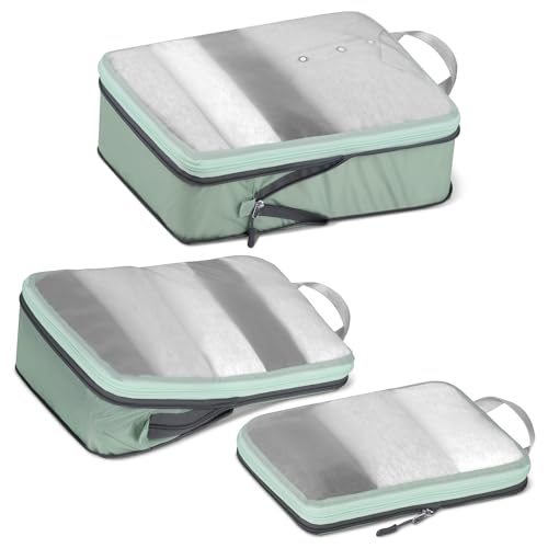 Cipway Kompression Koffer Organizer Set für Rucksack ，Netzgewebe Ultraleichte Packtaschen Packing Cubes Packwürfel Kofferorganizer Packtaschen Kleidertaschen für Reiseorganizer(Salbei grün, 3 Stück)