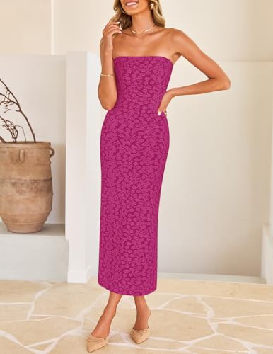 Image of ZESICA Women's 2026 Summer Floral Strapless Bodycon Midi Dress Off Shoulder Beach Formal Cocktail Wedding Guest Long Dresses