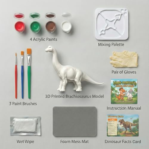 Image of Unscroo DIY 3D Model Painting Kits - Dinosaurs, Ice Age Animals & Unicorns - 3D Printed Art & Craft Hobby Gift for Kids, Teens & Adults - Return Gift Sets (Brachiosaurus Single)
