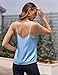 Ekouaer Women's Lace Silk Satin Pajama Tank Tops V Neck Camisole Soft Spaghetti Strap Tops Loose Sleepwear Light Blue Large