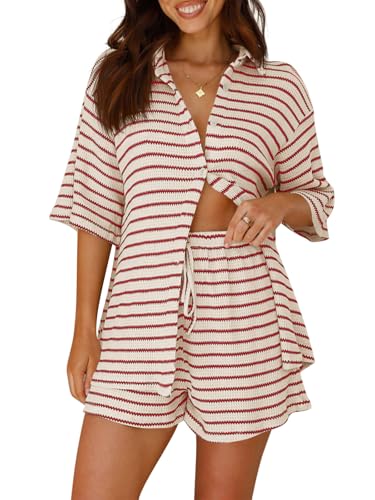 Image of Tankaneo Womens Striped 2 Piece Sets Short Sleeve Lounge Set