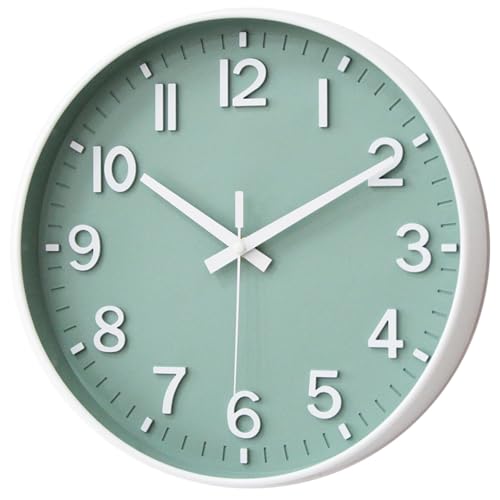 Image of HZDHCLH Green Wall Clocks Battery Operated,12 inch Silent Non Ticking Modern Wall Clock for Living Room Bedroom Kitchen Office Classroom Decor
