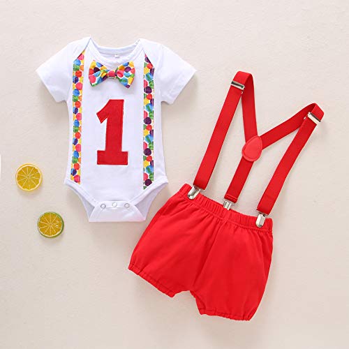 IBTOM CASTLE 1st Birthday Outfit For Boys Space Romper Suspenders Pants Gentleman First Birthday Cake Smash Suit2