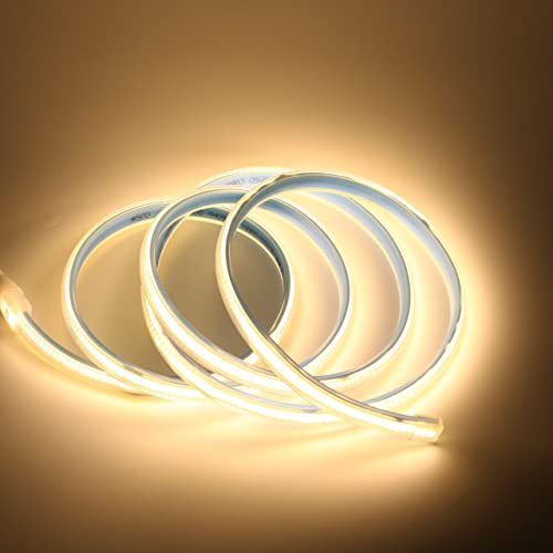 pcningled Outdoor COB Strip Light 5 Meter LED Tape Light Waterproof 110v LED Strip Lights for Home Decor 110v Plug-in LED Strip with 3000K Brightness (Warm White, 16.4ft)