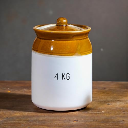ClayStone Ceramic 4 KG Achaar Jar - 4 L (4000 ml) Martban Pickle Container - Kitchen Storage for Pickle, Chutneys and Sauces - Durable, and Easy to Clean (4000 ml)
