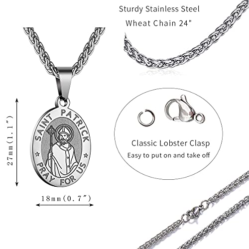 P. BLAKE Oval Saint Christopher/Michael/Joseph/Jude/Virgin Mary/Joseph/Francis/Patrick/Anthony/Benedict/Thomas Necklace for Men Women, Stainless Steel Catholic Patron Pendant with Chain 24 Inches