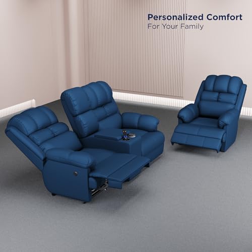 Image of The Sleep Company Fabric Luxe 2+1 Seater Motorised Recliner | Patented Smartgrid Technology | 2+1 Seater Recliner Sofa Set | Cupholders & 25L Storage | Unique Lumbar Design | Usb Charging | Blue
