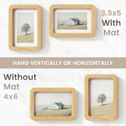 Image of 4x6 Picture Frame, USA-Sourced Natural Oak Wood Photo Collage Frame with HD Tempered Glass, 4 x 6 Wooden Frame Matted to 3.5x5, Gallery Wall Frames for Art, Wall or Tabletop Display